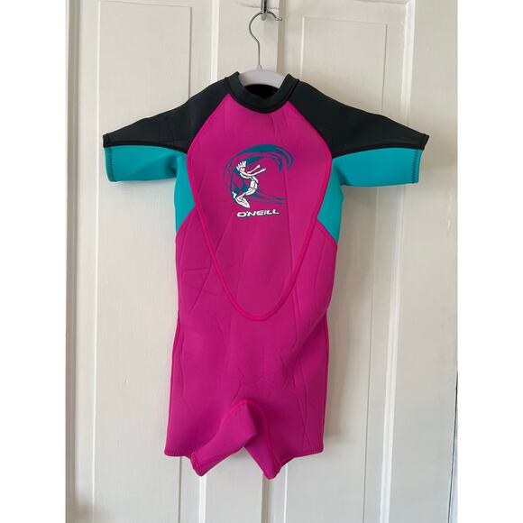 O'Neill Toddler 2MM Reactor Wetsuit size 3 water rash guard 50+ spf shorty pink - Picture 1 of 5
